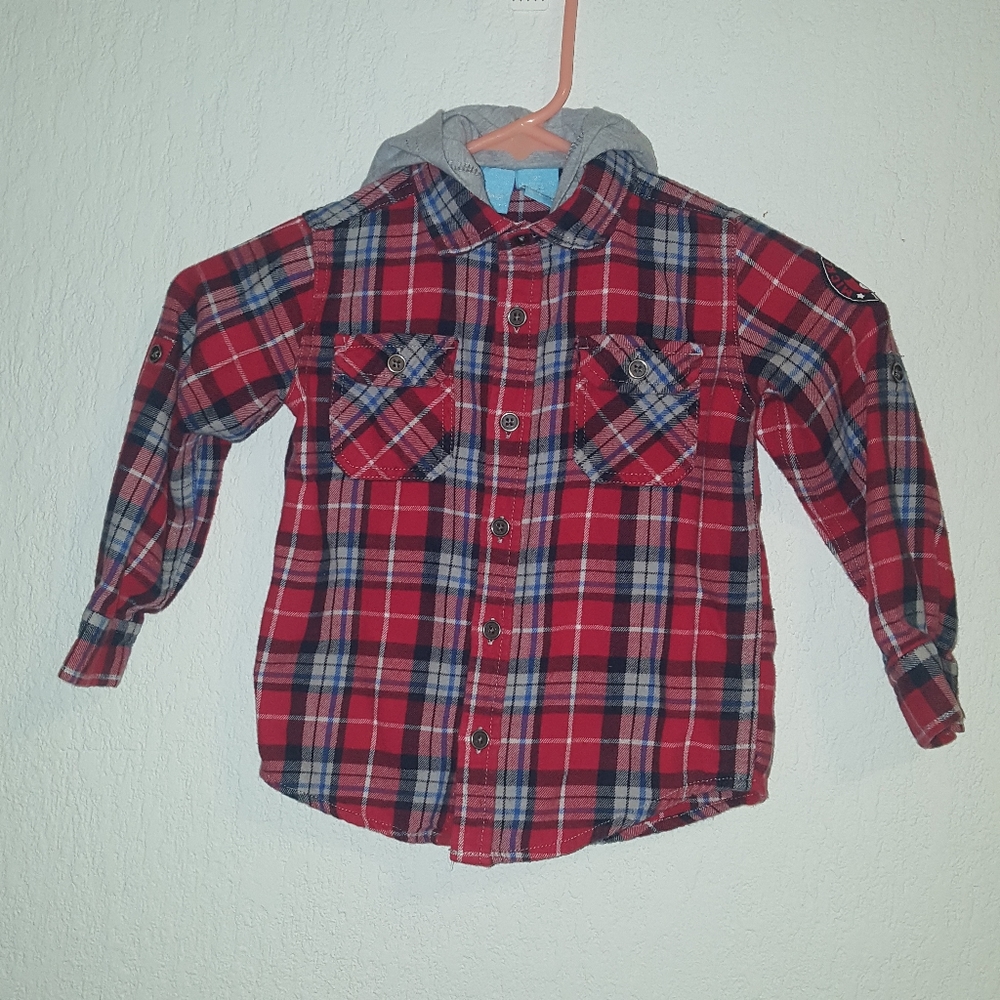Button-down Flannel Shirt with attached Hood